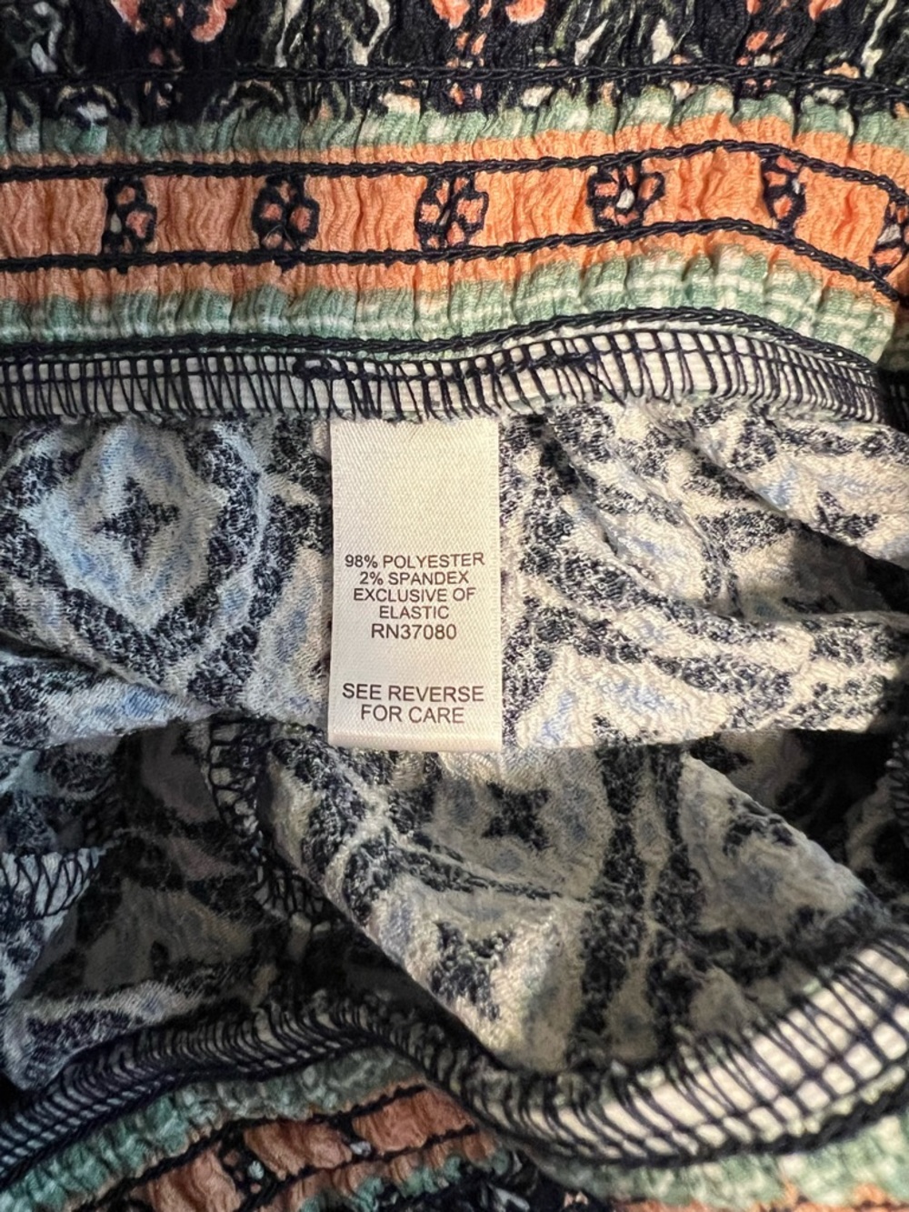 Cato Blue Black Geometric Smocked Waist Wide Leg Ruffle Pants Women L - Picture 7 of 12